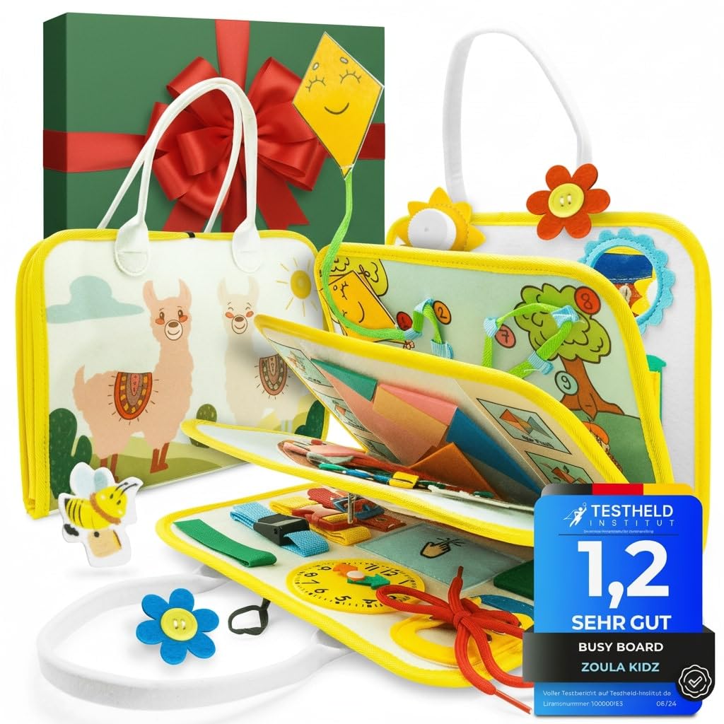 zoula kidz® Busy Board deutsch - Quiet Book - Beschäftigung im Flugzeug Kleinkind - Spielzeug für Fl