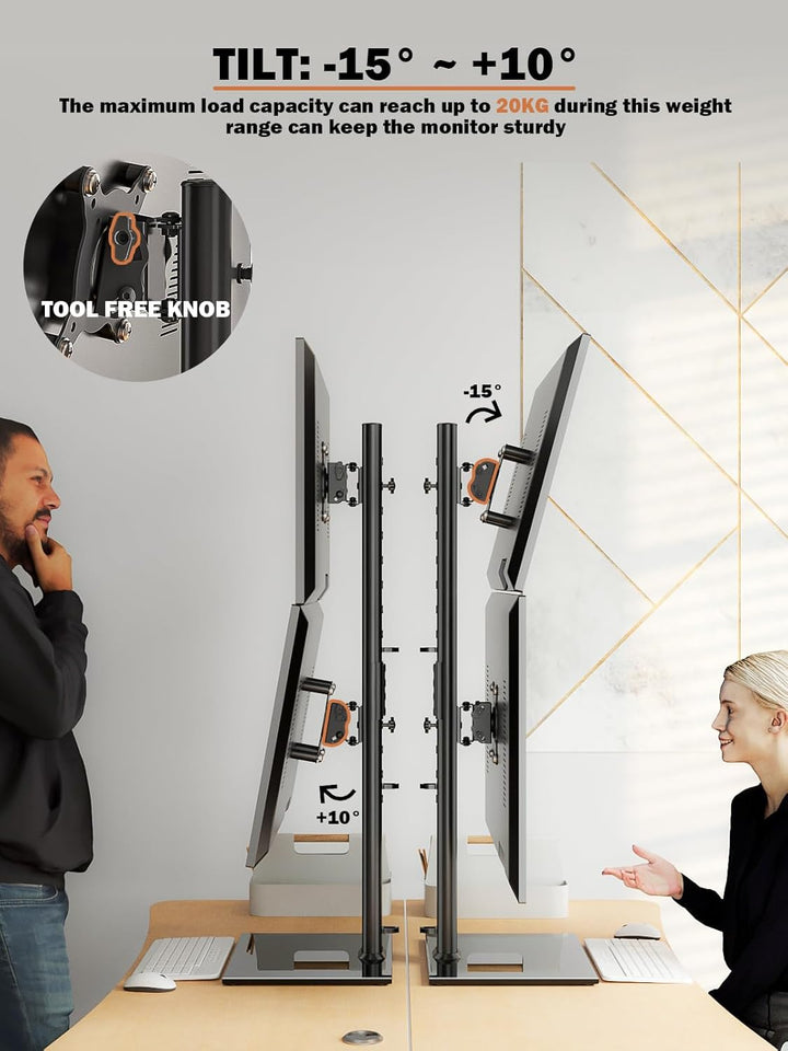 Hemudu Dual Monitor Ständer - Vertikaler Stapelbildschirm Freistehender Monitor Haltung Für zwei 13