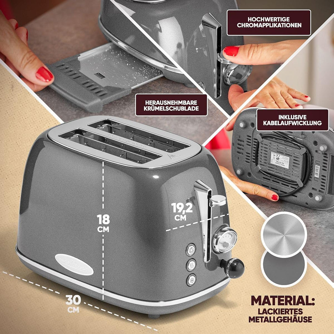ProfiCook® Toaster im stilvollen Vintage-Design | Toaster 2 Scheiben mit Wide-Slot (extra breite Toa