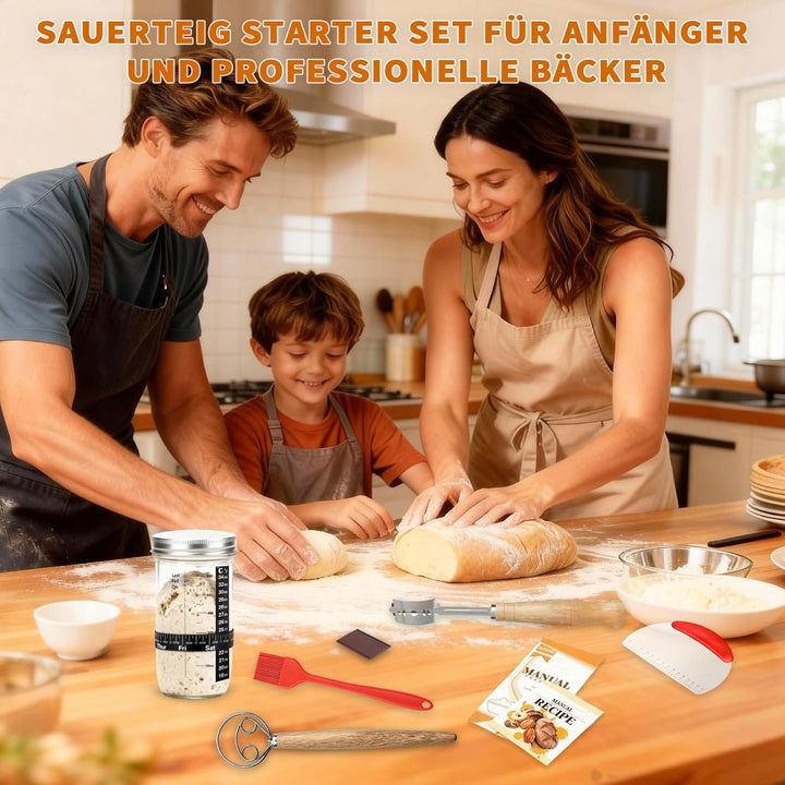 Daity Sauerteig Starter Set, 11-teilig Brot Backen Zubehör,28cm Klappbare Brot Gärkorb Oval,Handgeba