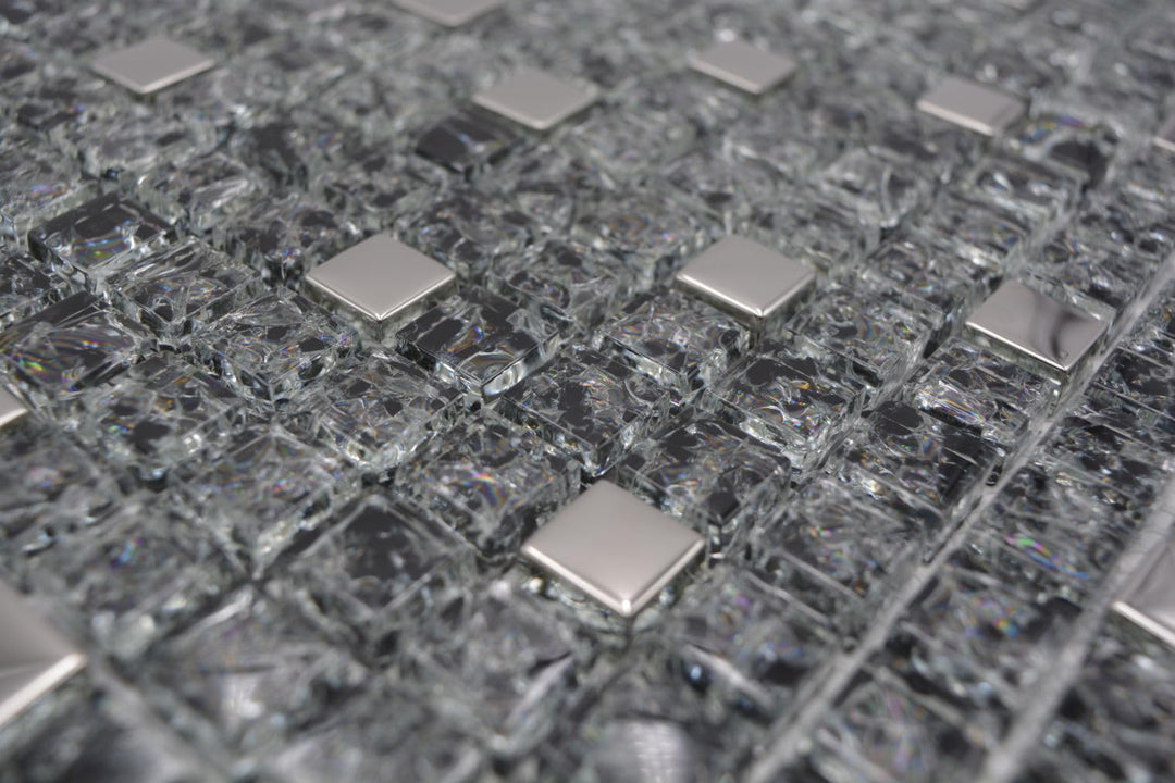 Mosaik Quadrat Crystal mix schwarz/silber Glasmosaik Transluzent Transparent 3D, Mosaikstein Format: