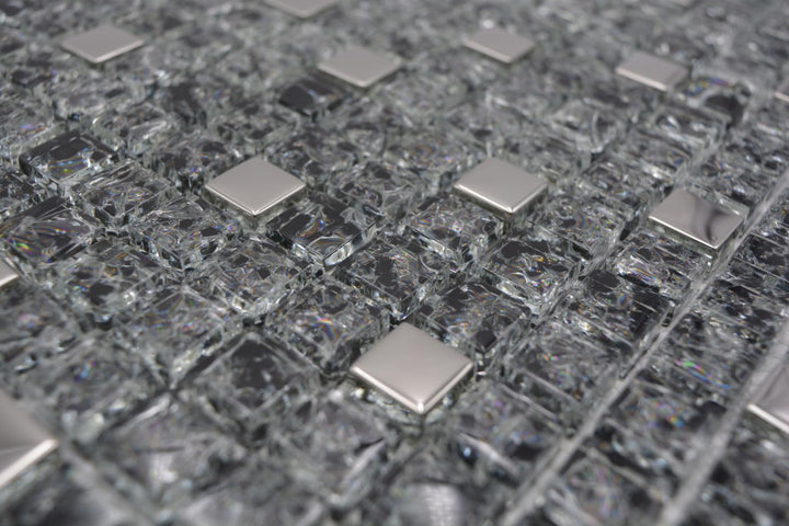 Mosaik Quadrat Crystal mix schwarz/silber Glasmosaik Transluzent Transparent 3D, Mosaikstein Format: