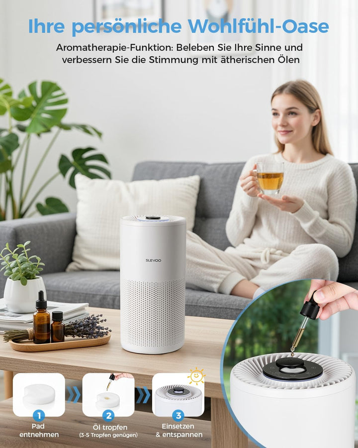 Luftreiniger für grosse Räume bis zu 102 m² ideal für Schlafzimmer in nur 1 Stunde, H13 True HEPA Lu