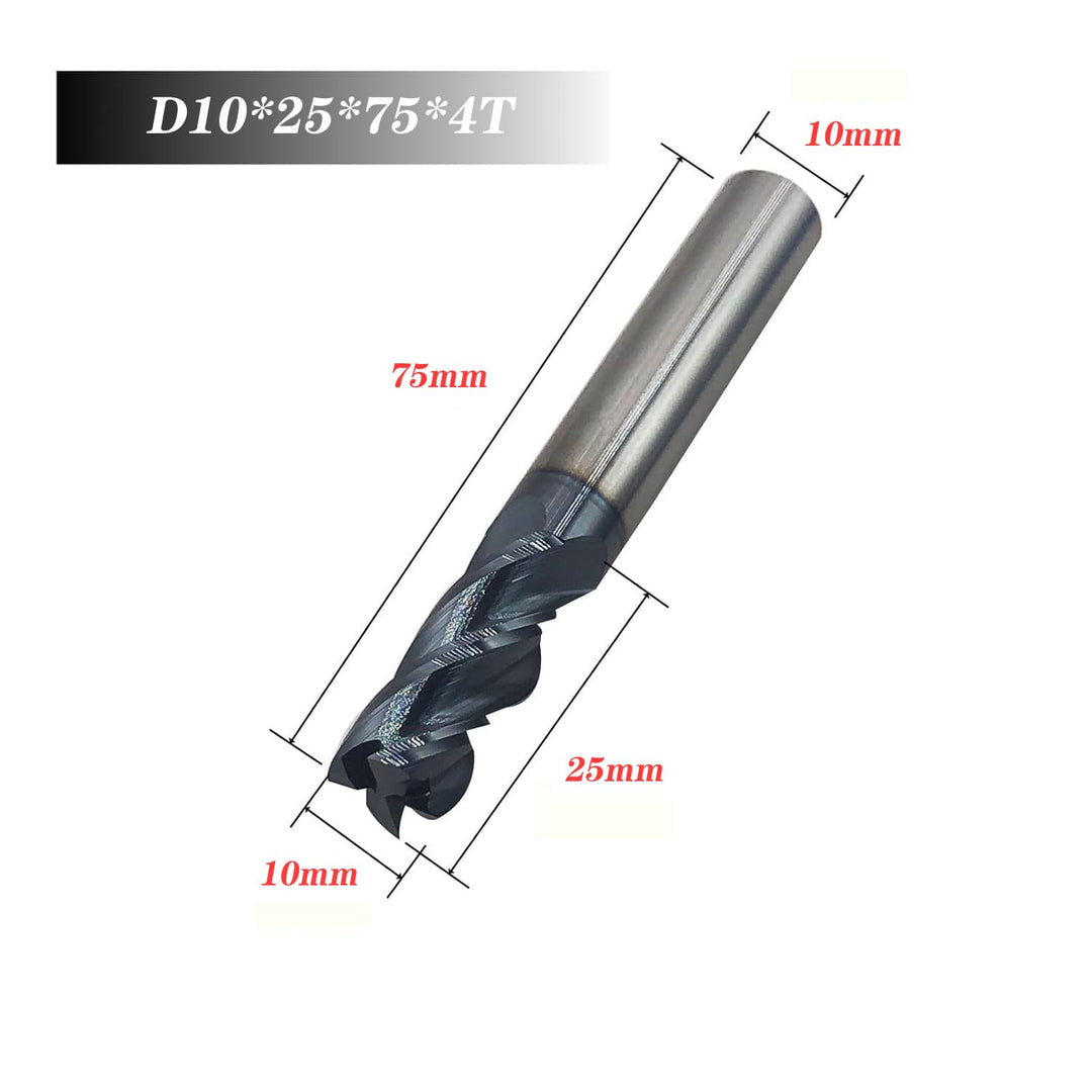 3 Stück Hartmetall Schaftfräser 10mm 4 Zähne/Schneiden, AlTiN Schwarz Beschichtung CNC Fräser, VHM F