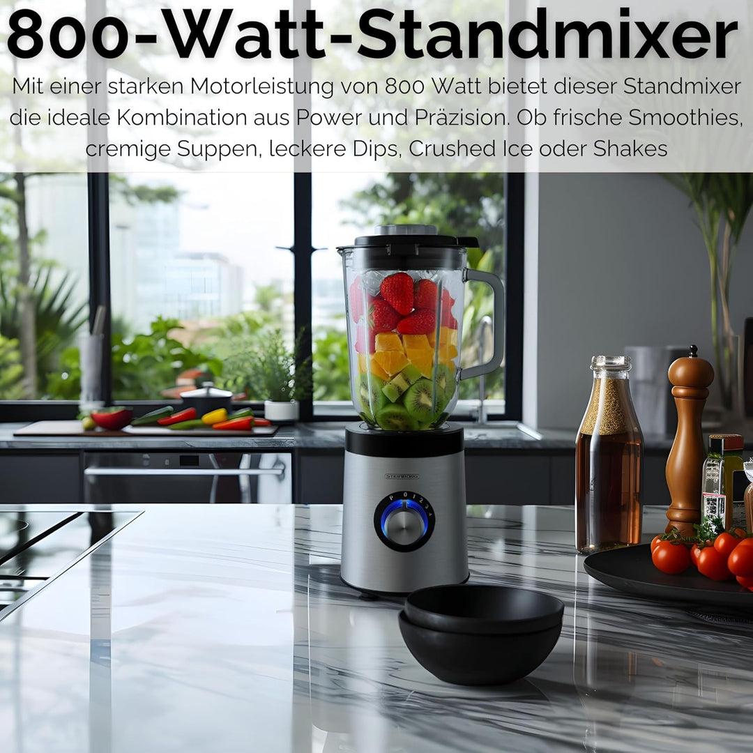 Steinborg® Standmixer Glas Edelstahl 800 Watt 1,5 Liter Glaskrug Universal Power Mixer Smoothie Make