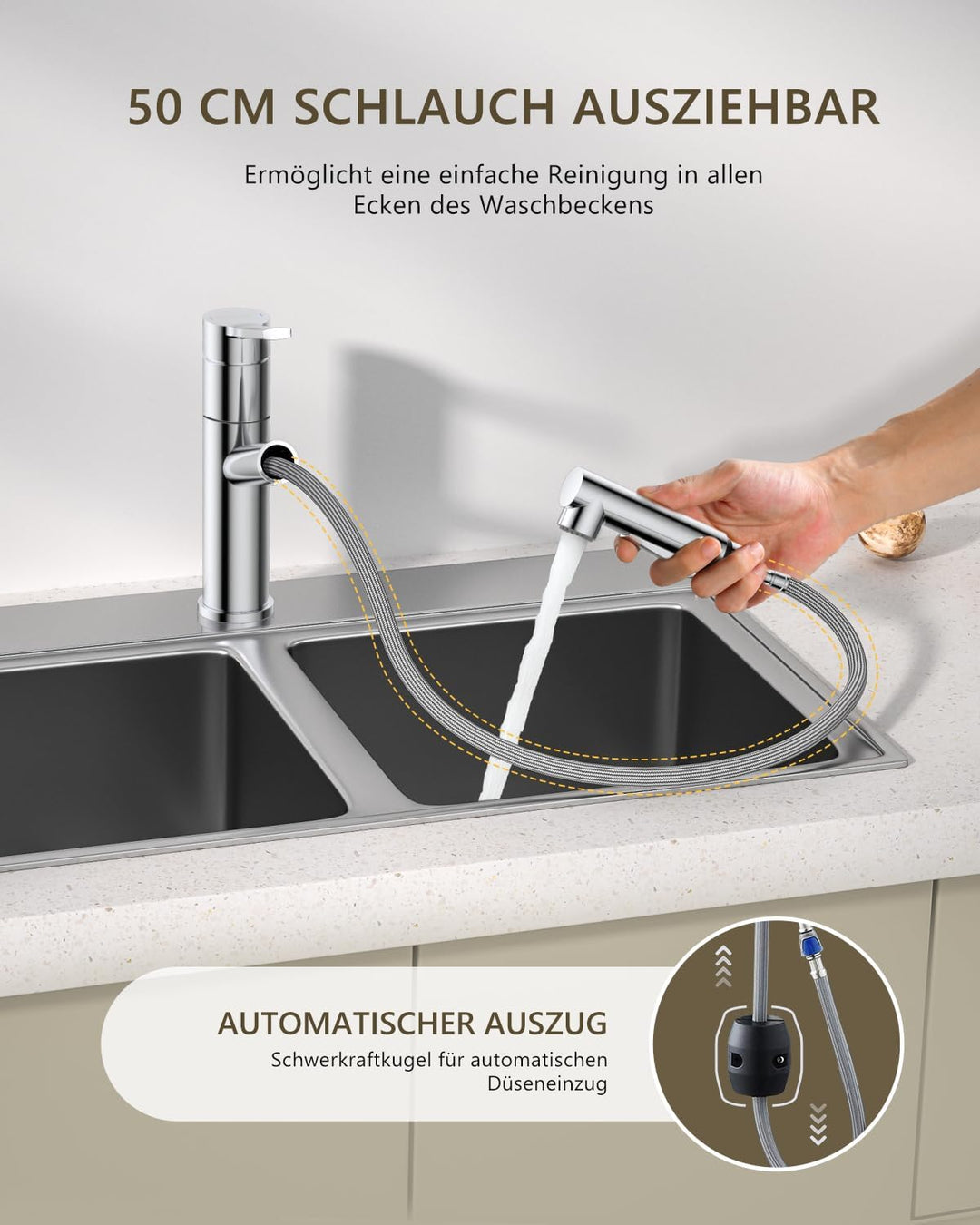 DAYONE Küchenarmatur mit Ausziehbarer Brause, SUS304 Edelstahl Hochdruck Wasserhahn Küche, Mischbatt