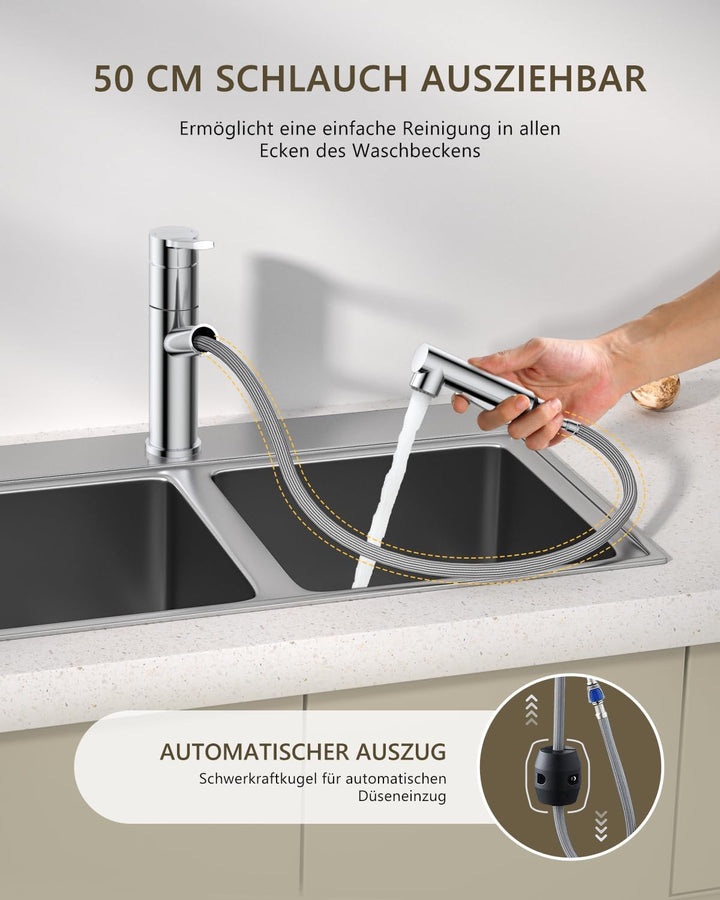 DAYONE Küchenarmatur mit Ausziehbarer Brause, SUS304 Edelstahl Hochdruck Wasserhahn Küche, Mischbatt