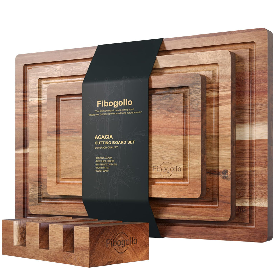Fibogollo 3er Set Akazienholz Schneidebretter,Schneidebrett Küche mit Saftrille,Holzbrett Küche mit
