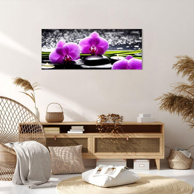 Wandbilder Dekoration Wohnzimmer Orchidee Natur Wasser Blume Panorama Bilder auf Leinwand 120x50cm L