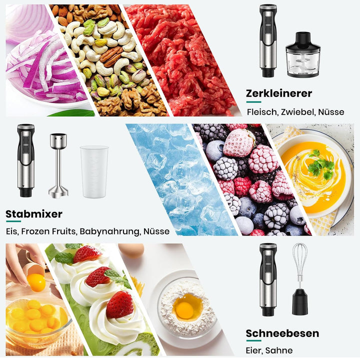 1800 W 4-in-1-Stabmixer für Suppen Babynahrung Smoothies Küche | inklusive Schneebesen Zerkleinerer