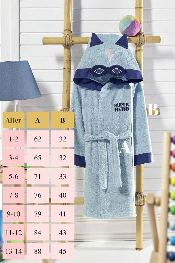 ELY PARKER Bademantel Kinder Frottee, Jungs, Jungen, Mädchen, Handtuch aus Türkische Baumwolle, mit