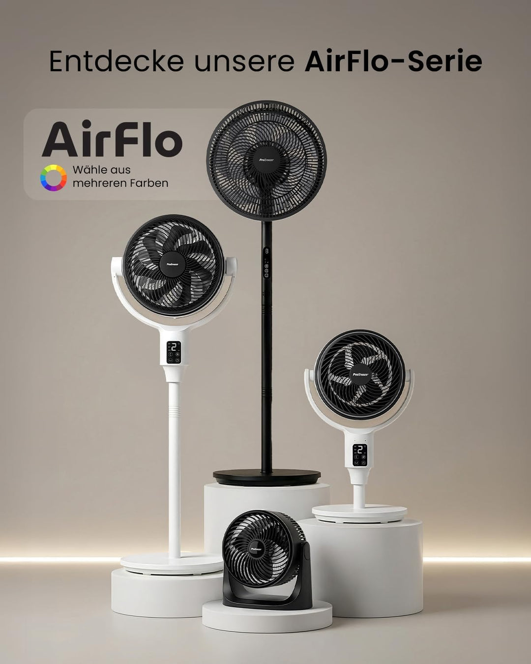 Pro Breeze AirFlo Mini Tischventilator – Leiser Turbo Ventilator mit 3 Stufen, 90° Neigung und kraft