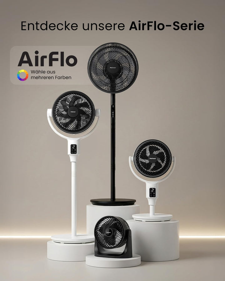 Pro Breeze AirFlo Mini Tischventilator – Leiser Turbo Ventilator mit 3 Stufen, 90° Neigung und kraft