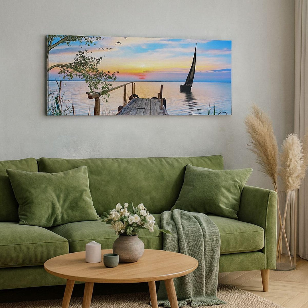 Wandbilder Dekoration Wohnzimmer Brücke See Panorama Bilder auf Leinwand 120x50cm Leinwandbild mit R