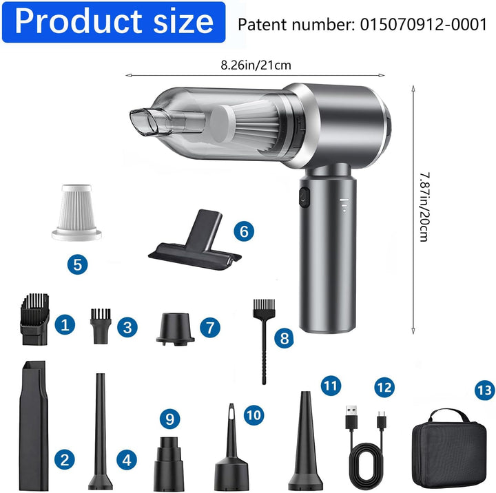 3-in-1 Handstaubsauger Akku Kabellos - 18000Pa Staubgebläse Druckluft und Auto Staubsauger - Mini Au