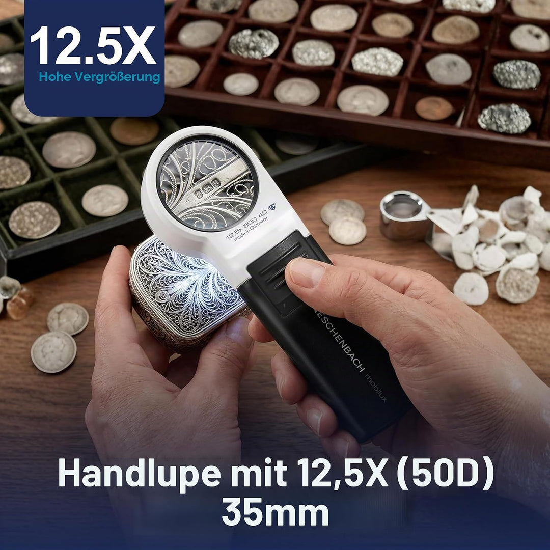 Eschenbach Optik Handlupe mobiluxLED mit LED-Beleuchtung und 12,5X-Vergrösserung Linsengrösse: (Ø) 3