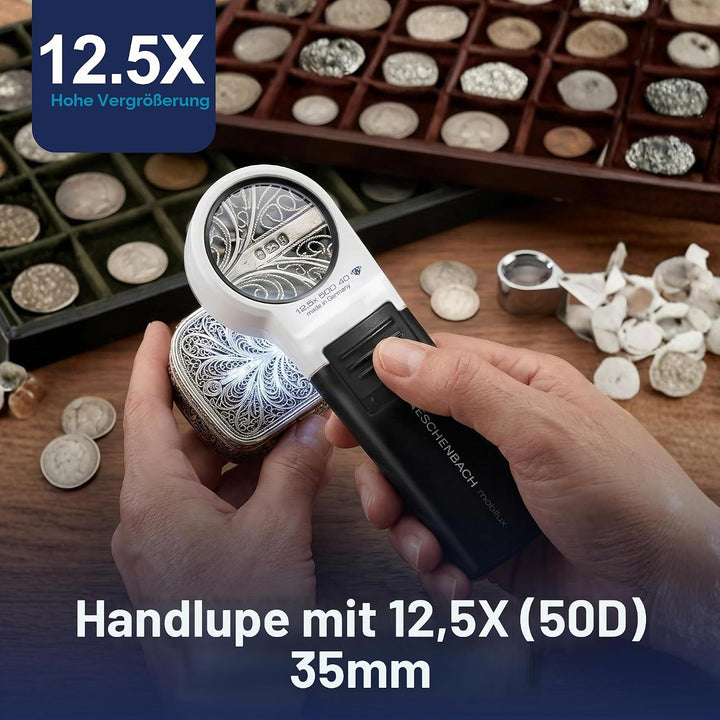 Eschenbach Optik Handlupe mobiluxLED mit LED-Beleuchtung und 12,5X-Vergrösserung Linsengrösse: (Ø) 3