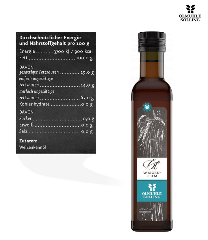 Ölmühle Solling Weizenkeimöl nativ, mechanisch kaltgepresst - Glasflasche, 1er Pack (1 x 250 ml) 1.5