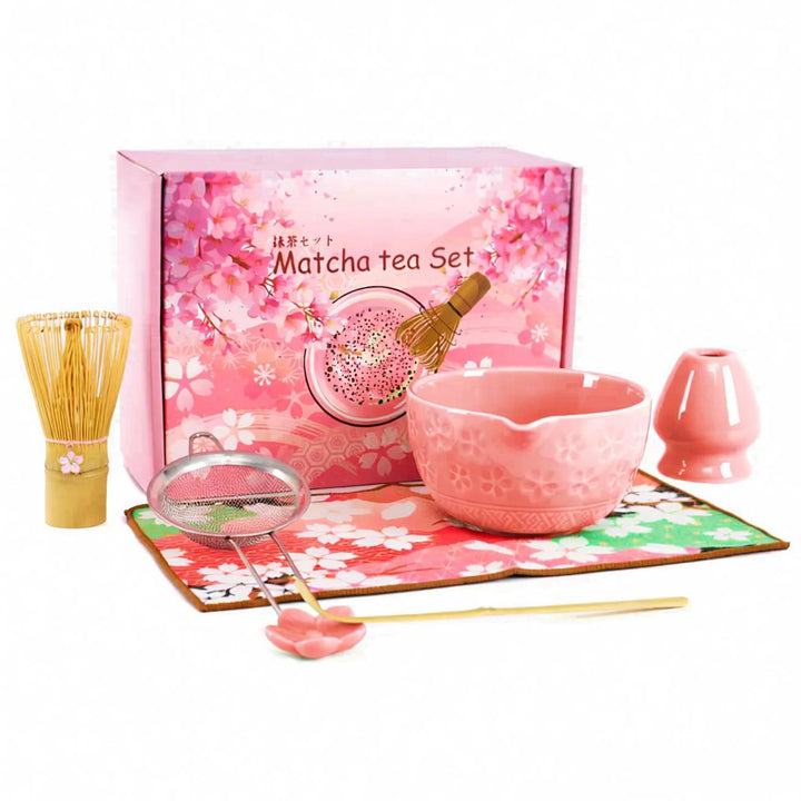 Matcha Set Rosa, einschliesslich einer Keramik Matcha Tee Schale, Matcha besen und Halter, Sieb, Ges