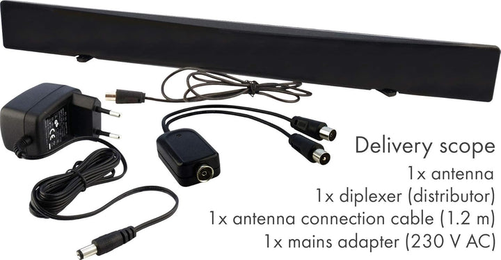 Schwaiger GmbH - DVB-T2 HD Zimmerantenne (aktiv)/ mit Signaltrenner/für UHF/VHF Empfang/Flachpanelan