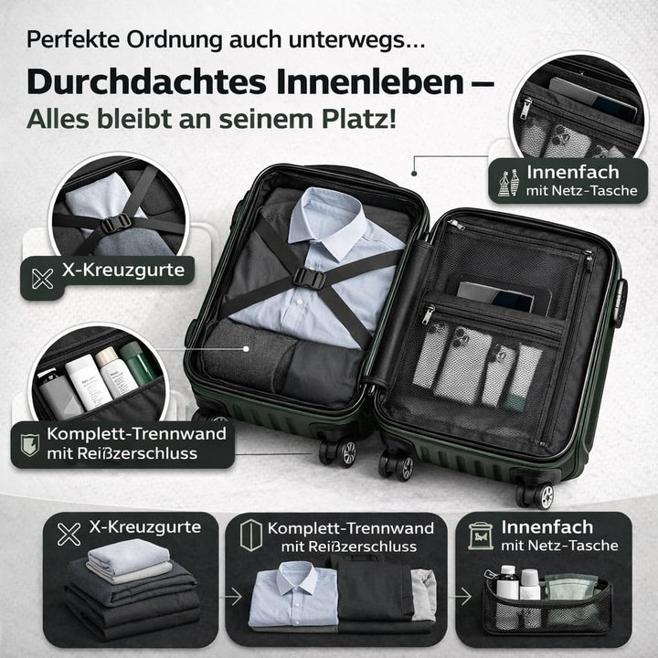 POSH Koffer mittelgross aus ABS - Leichter Hartschalen Trolley 65x45x25 cm - Reisekoffer 62L mit Zah