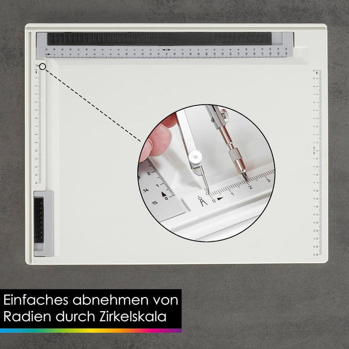 OfficeTree Zeichenplatte A4 - Inkl. Tragetasche, Schiebelineal, Geodreieck UVM. - Zeichenbrett A4 fü