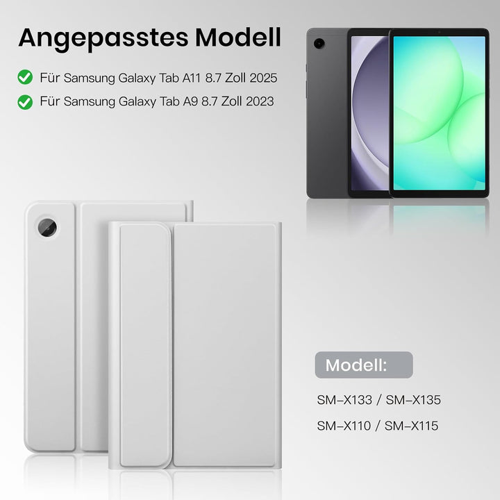 Hülle mit Tastatur für Samsung Galaxy Tab A11 / A9 8.7 Zoll 2025 | Tastatur für Samsung Galaxy Tab A