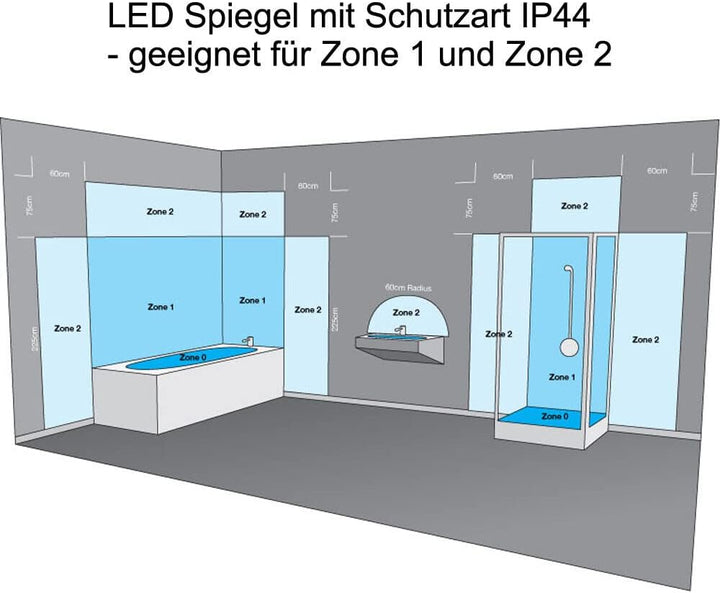 Finmrys Badspiegel mit Beleuchtung Rund 60 cm mit Bluetooth-Lautsprecher und Touch-Schalter Beschlag
