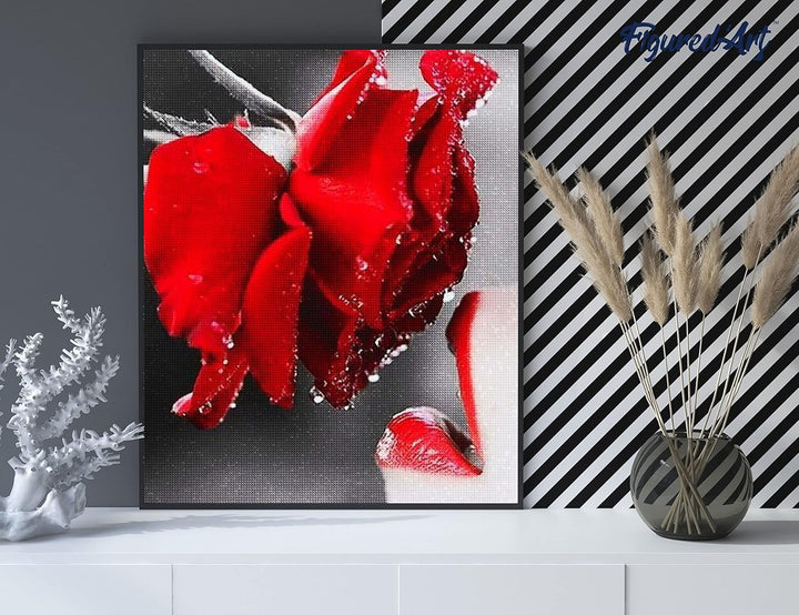 Figured'Art Diamond Painting Erwachsene 40x50cm Ganze Leinwand gerollt Rote Rose und Lippen 5D Bilde