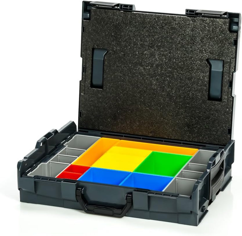 Sortimentskasten Kunststoff klappbar | L BOX 102 anthrazit inkl. Insetboxenset H3 + Deckenpolster |