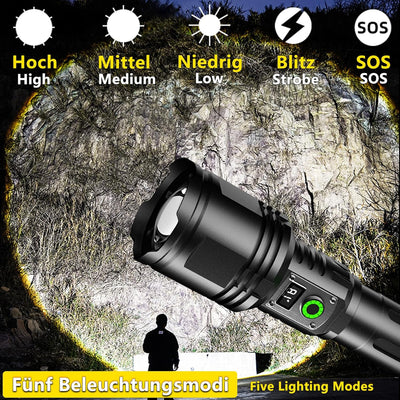 ASORT LED Taschenlampe Extrem Hell 40000 Lumen, Type-C Aufladbar, IPX67 Wasserdicht, Der LCD-Bildsch