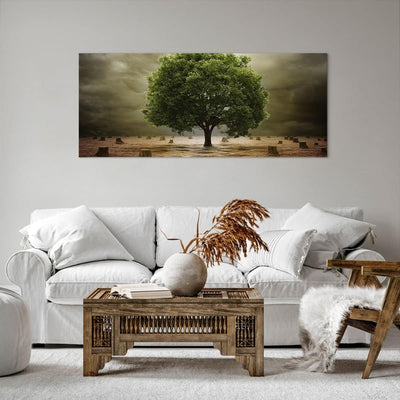 Wandbilder Dekoration Wohnzimmer Baum Feld Umwelt Panorama Bilder auf Leinwand 120x50cm Leinwandbild