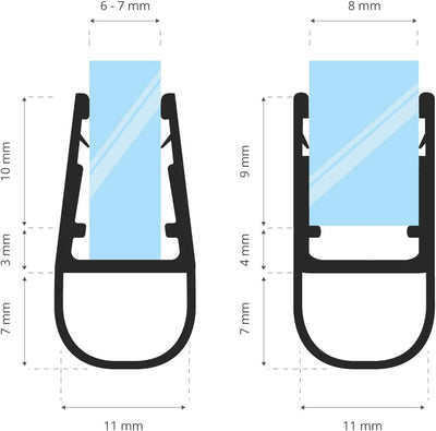 STEIGNER Duschdichtung, 200cm, Glasstärke 6/7/ 8 mm, Gerade PVC Ersatzdichtung für Dusche, UK07 UK07