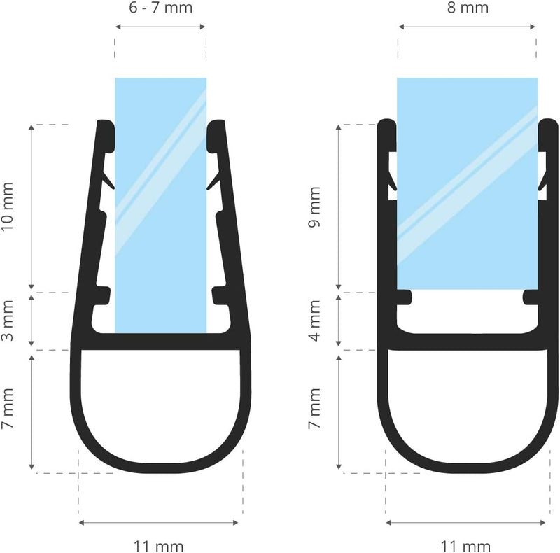 STEIGNER Duschdichtung, 200cm, Glasstärke 6/7/ 8 mm, Gerade PVC Ersatzdichtung für Dusche, UK07 UK07