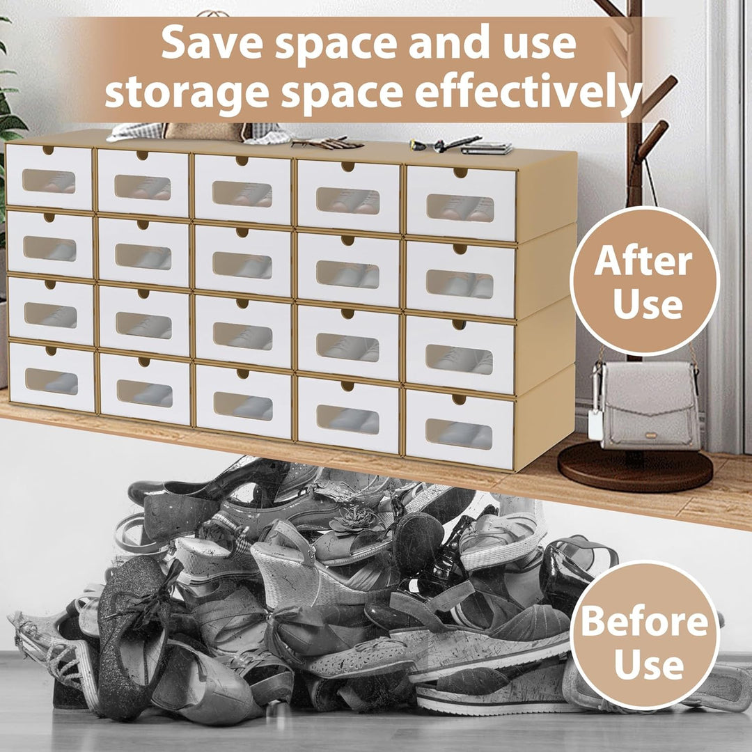 NAIZY Schubladenbox 10 Stück Schuhorganizer 34.5x23.5x13.5 cm Schuhboxen Stapelbar Kraftpapier Schub
