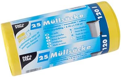 Papstar 1 Karton = 20x25 Müllsäcke, HDPE 120 l 110 cm x 70 cm gelb 19533