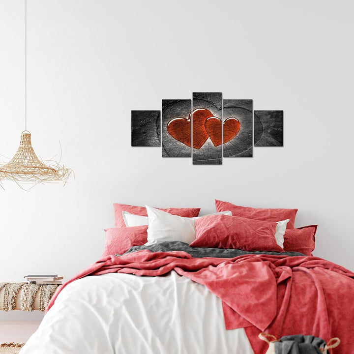 Runa Art Wandbilder Herzen Holz 5 Teilig Bild auf Vlies Leinwand Deko Wohnzimmer Schlafzimmer Holzop