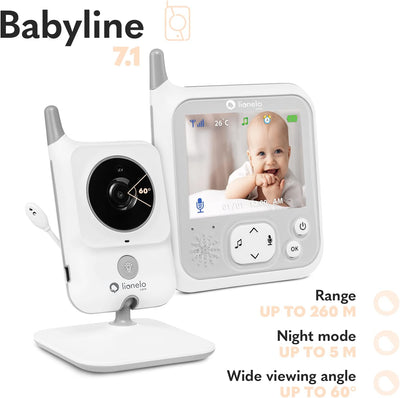 LIONELO Babyline 7.1 Babyphone mit Kamera und Empfänger, Reichweite bis zu 260 m, Kommunikation in b