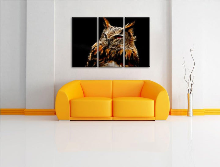 Dark schöne stolze Waldohreule schwarz/weiss Deluxe 3-Teiler Leinwandbild 120x80 Bild auf Leinwand,