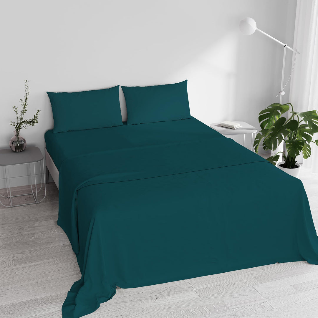 Italian Bed Linen Max Color Bettwäsche-Set, Benzin grün, Doppelte 2 Sitze Petrolgrün, 2 Sitze Petrol