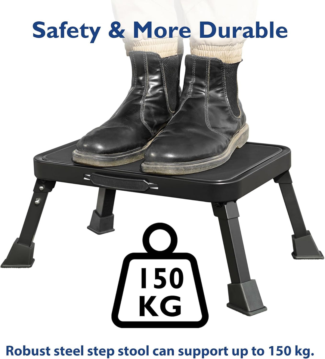BONTEC Klappbarer Tritthocker, 150 kg Kapazität, Anti-Rutsch-Pedal, tragbare Metallleiter mit Griff,