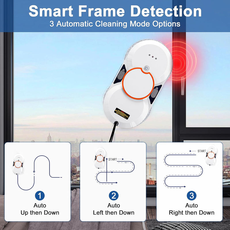 Fensterputzroboter, Elektrischer Fensterreiniger Roboter mit Fernbedienung, Sicherheitsseil und 60 M