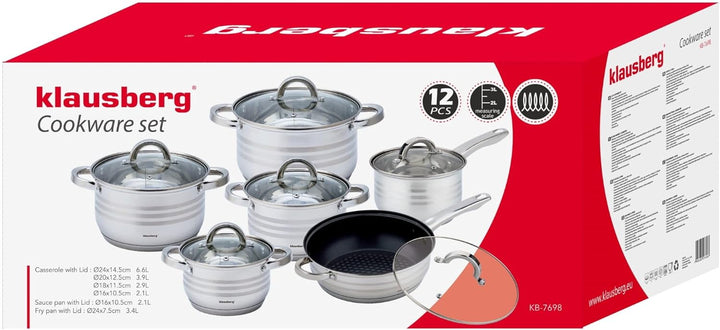 Teilig Edelstahl Kochtopf Set Topfset mit Glasdeckel Topfe Induktion KLAUSBERG 10 TEILIG, 10 TEILIG