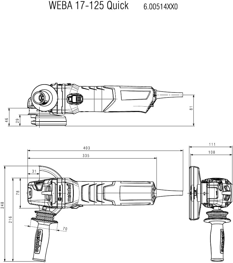metabo Winkelschleifer WEBA 17-125 Quick - 1700 W, 125 mm - Werkzeugloser Scheibenwechsel, Autobalan