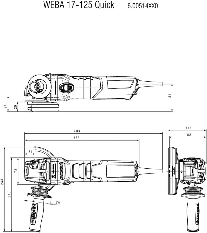 metabo Winkelschleifer WEBA 17-125 Quick - 1700 W, 125 mm - Werkzeugloser Scheibenwechsel, Autobalan