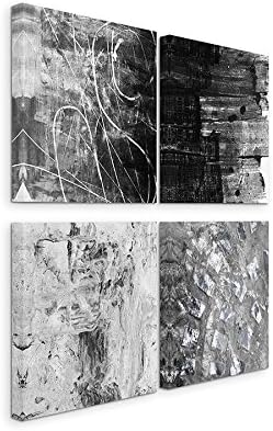 Paul Sinus Art Exklusive Bilder auf Leinwand bespannt (4 Stück 50x50cm) - Abstrakt Stein Grautöne Ma