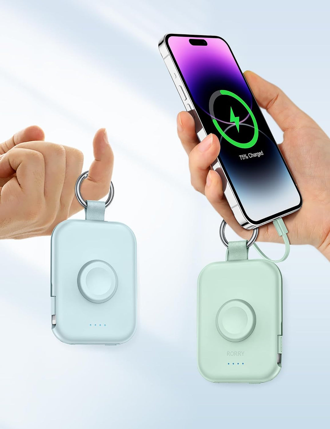 RORRY Power Bank, 5000mAh Powerbank mit Integriertem Kabel, Reise Portable Charger Schlüsselanhänger