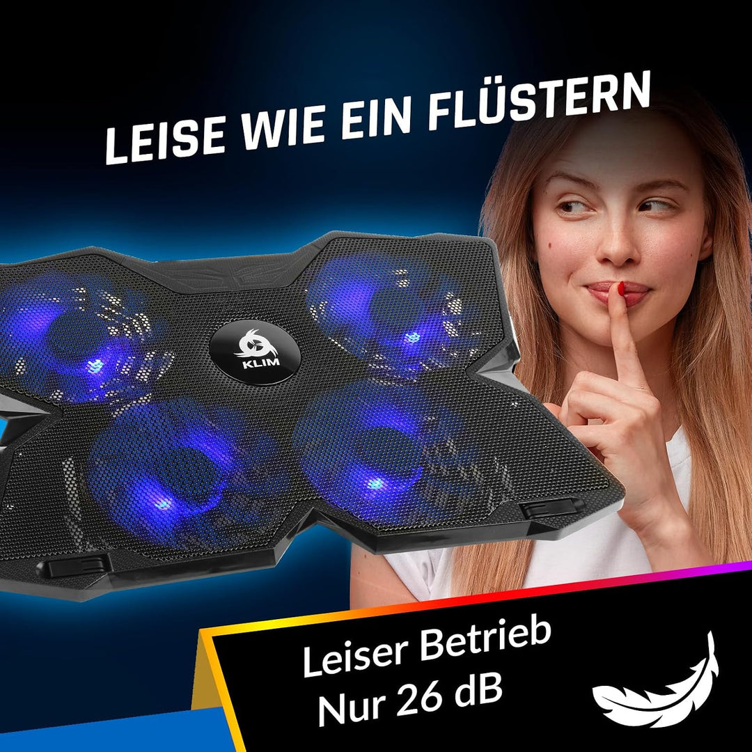 KLIM Wind Laptop Kühler - Leistungsstark Wie Kein Anderer – Schneller Kühlvorgang - 4 Lüfter PC Note