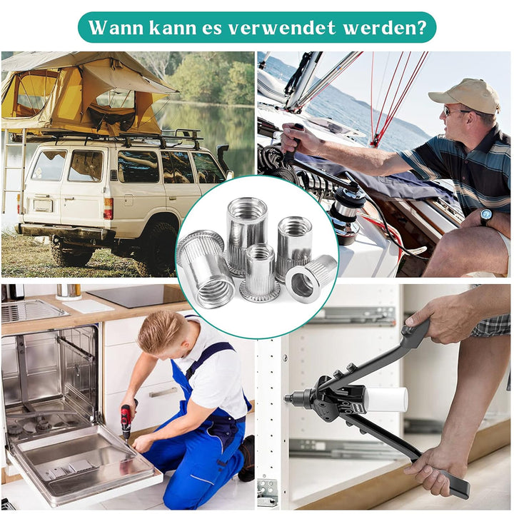 Jayzuum 235 Stück Nietmuttern Sortiment Set, M3 M4 M5 M6 M8 M10 A2-70 Edelstahl Zugnietmutter Rivet