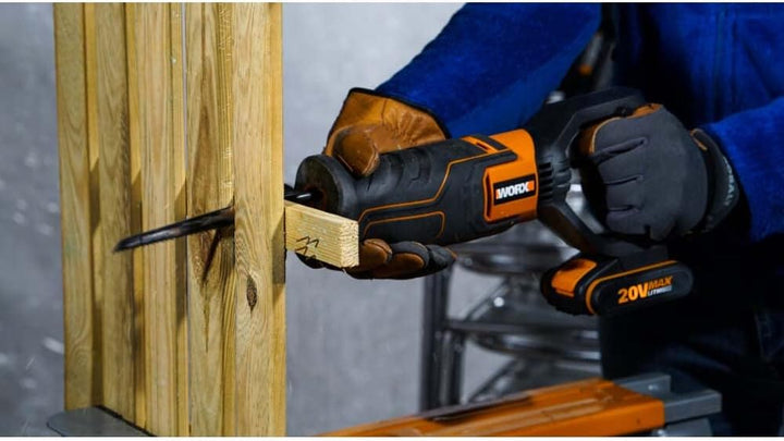 WORX WX500 Akku-Säbelsäge 20V – Akkusäge zum Schneiden von Holz, PVC, Stahl u. v. m. – Verstellbare
